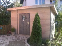 Gartenhaus in Elementbauweise mit Anbau für Kaminholz